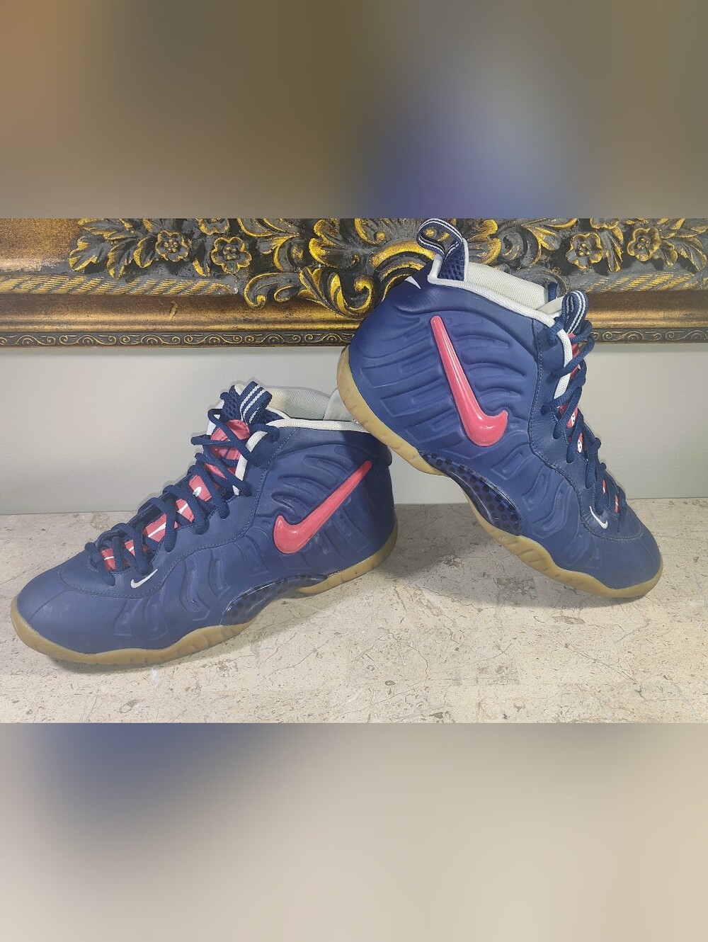 Nike Foamposite Pro USA Navy Sneakers with Red Swoosh